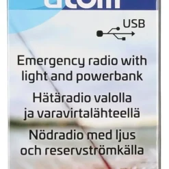 Nödradio med LED-ljus och powerbank Atom